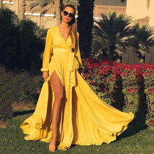 Load image into Gallery viewer, Deep V -Neck Dress Slit Big Hemline Dress
