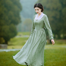 Load image into Gallery viewer, Vintage V-Neck Long Sleeve Elegant Slim Linen Princess L

